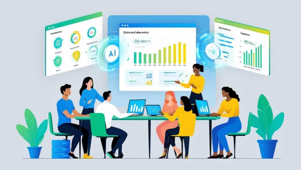 people working on data entry with ai