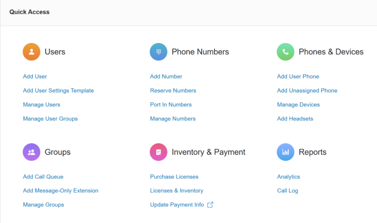 ring central quick access menu